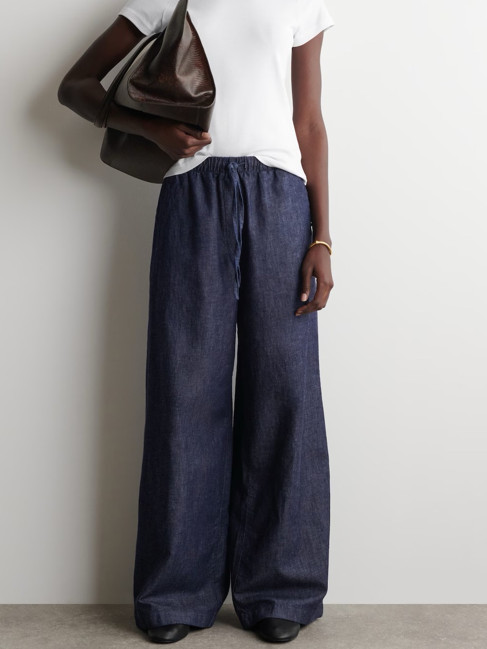 COS DENIM WIDE LEG DRAWSTRING PANTS 6 indigo LINEN BLEND MINIMALIST Casual - Picture 3 of 16